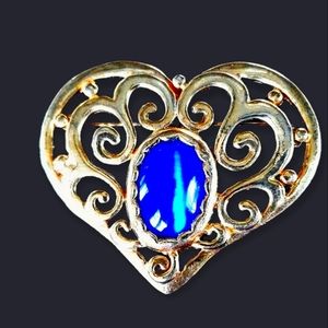 Vintage AAi Goldtone Blue Glass Heart Brooch